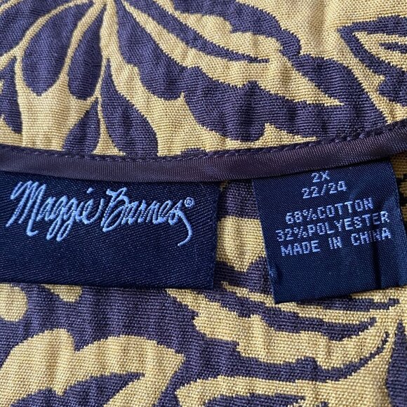 Maggie Barnes Yellow & Brown Floral Cotton Jacket with 3/4 Sleeves Size 2X - Picture 3 of 8